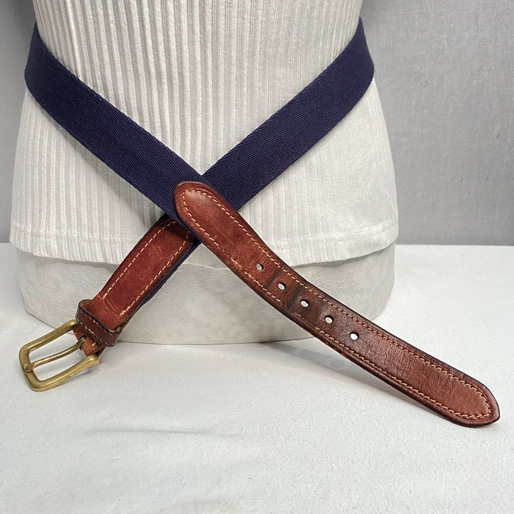💎Tommy Hilfiger Belt Mens XL Midnight Blue Canvas Penny Brown Leather